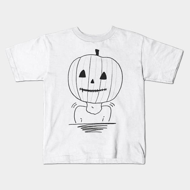 Mr. Pumpkin Aesthetic Halloween Black & White Simple Art Logo Kids T-Shirt by Marinaaa010